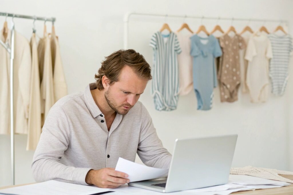 Business owner working on babywear designs