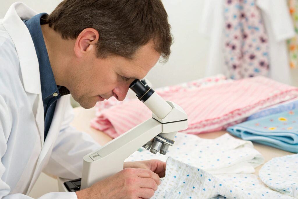 Certification Expert Reviewing Babywear Fabric