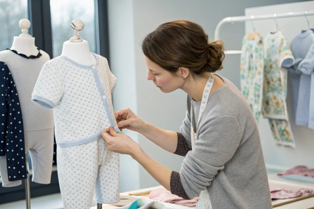 Designer reviewing babywear clothing