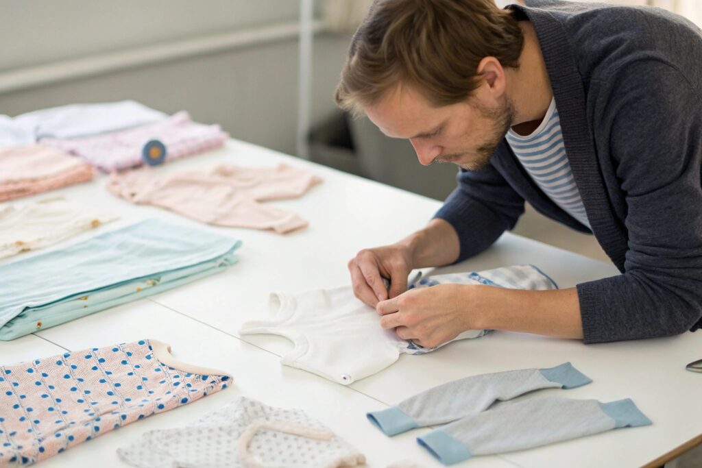 Designer working on custom labels for children's clothing