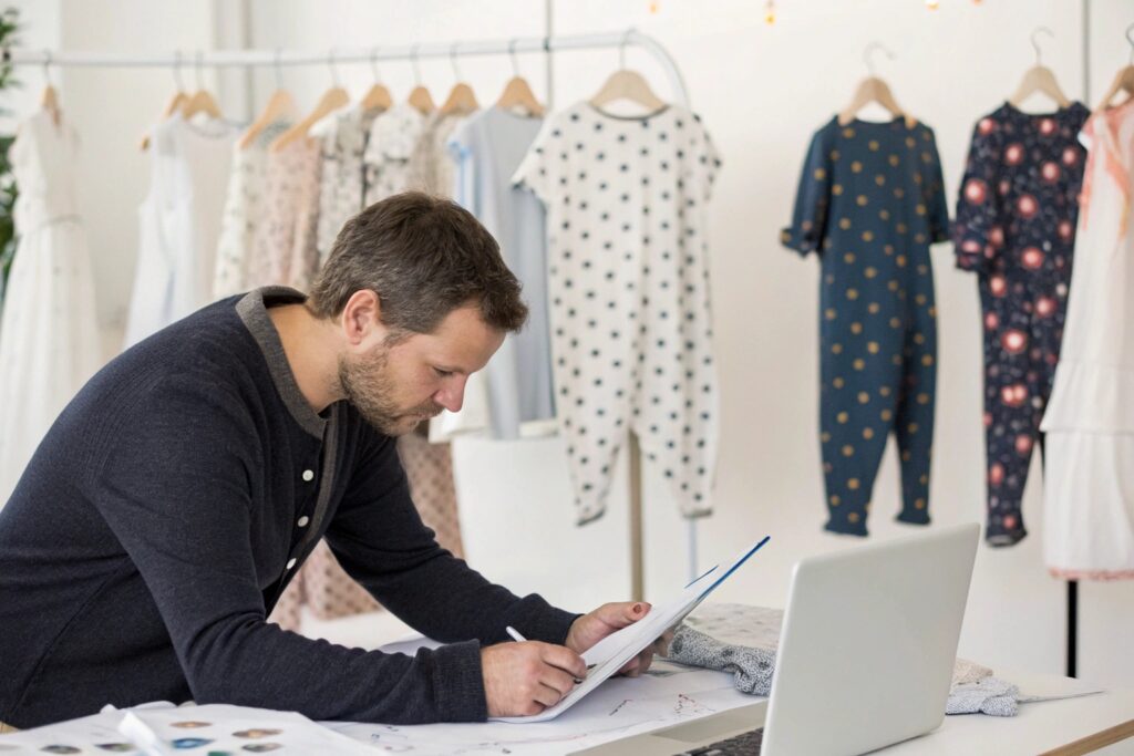 Designer working on sketches and designs