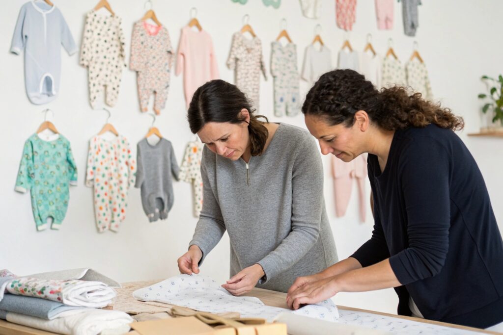 Designer working with a brand team on children's clothing