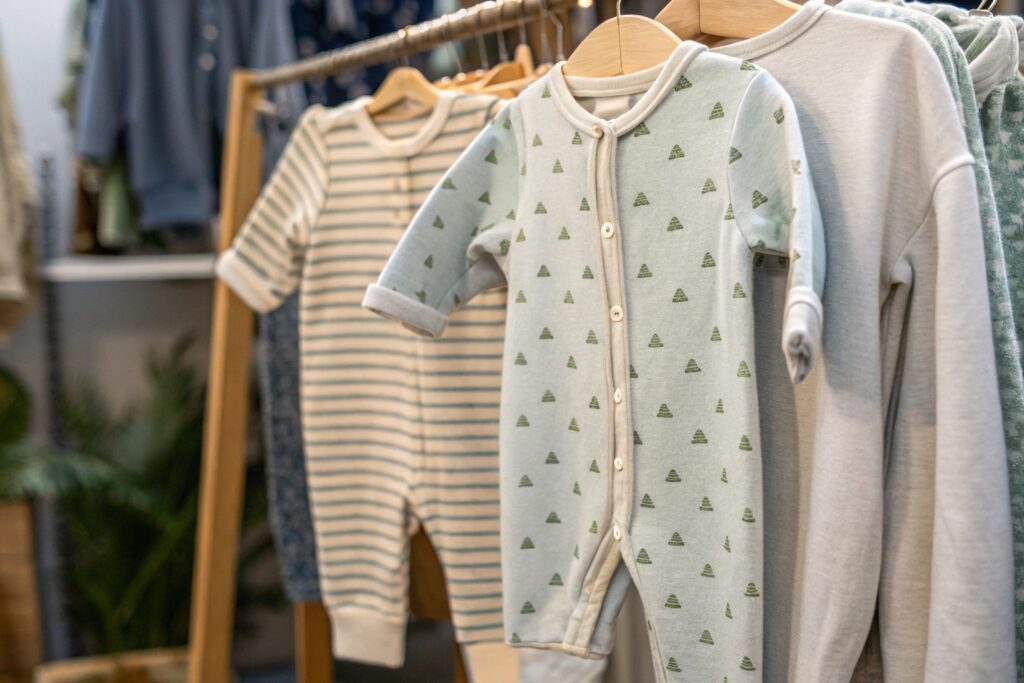 Babywear collection on display in a store