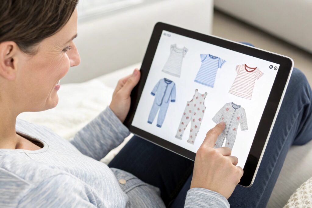 Parent browsing an online store for babywear