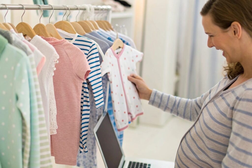 Pregnant parent shopping babywear