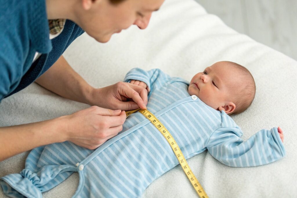 Parent measuring their baby's clothing size