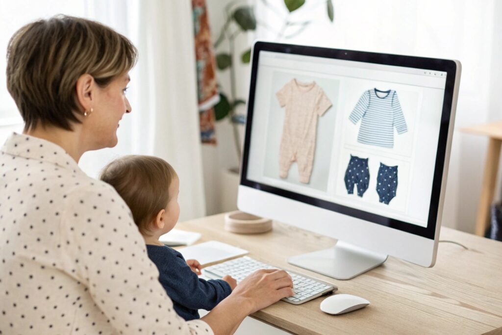Parent and child browsing baby clothes online