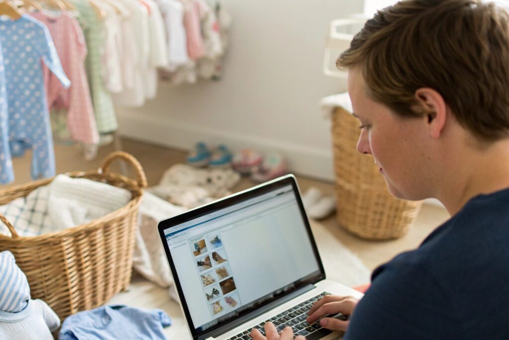 Parent Reviewing Various Online Options for Babywear