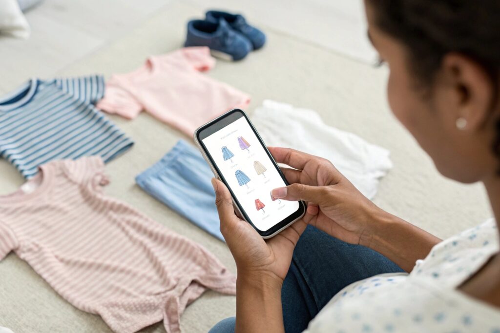 Parent browsing baby clothes online