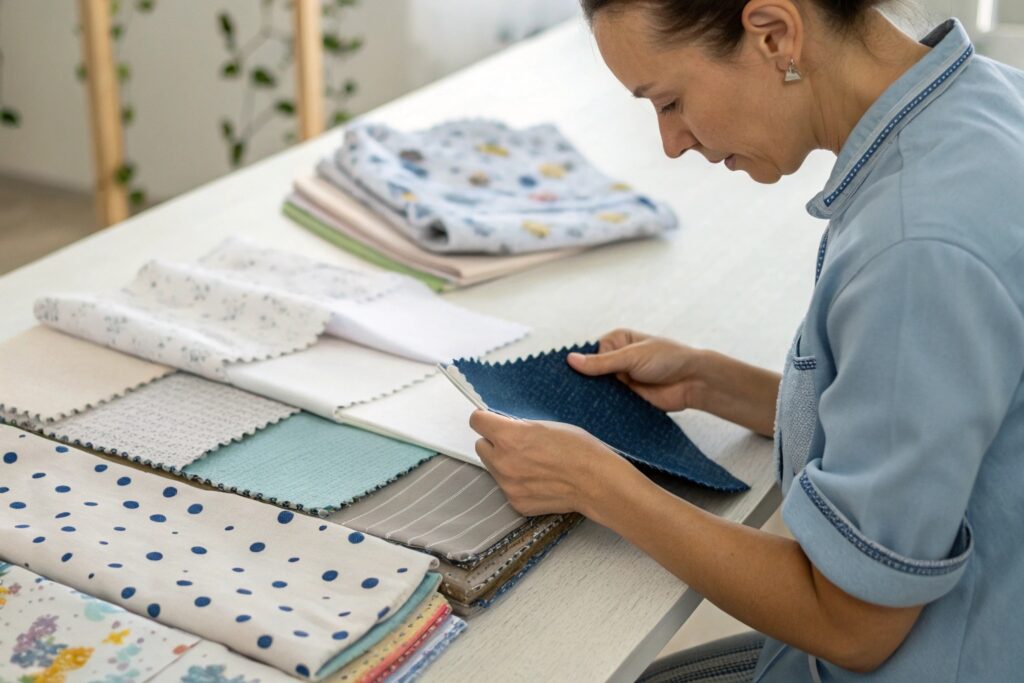 Quality control specialist reviewing fabric samples