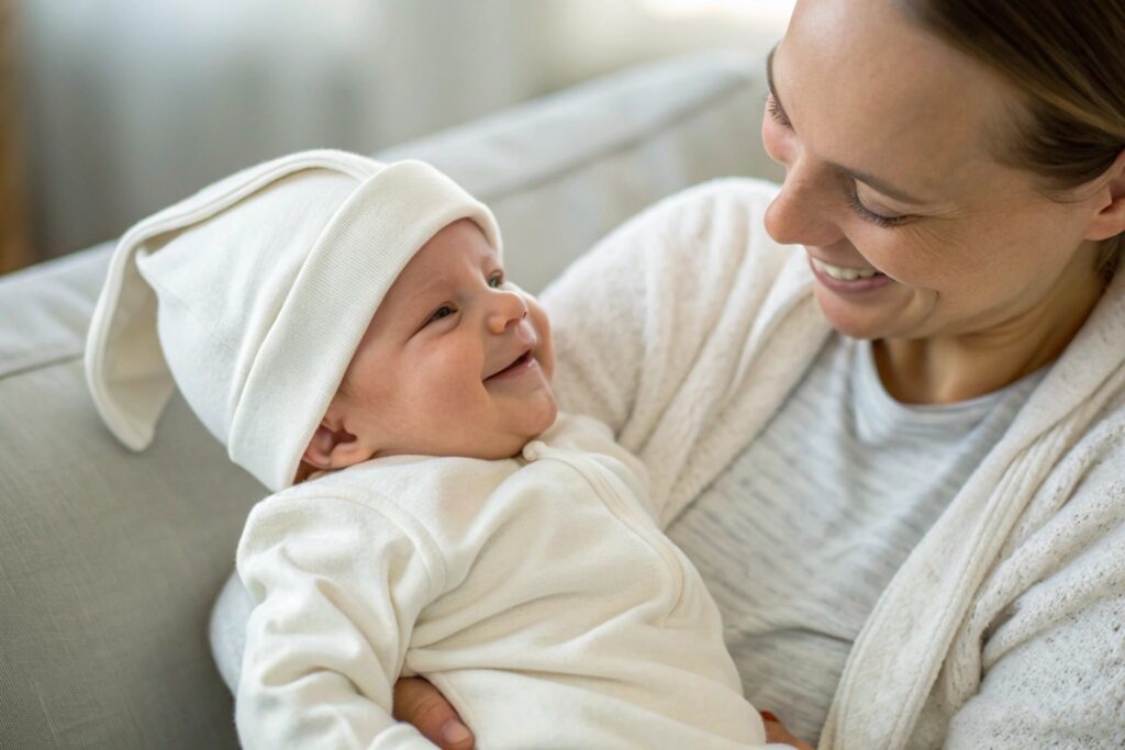 Baby wearing soft organic clothing