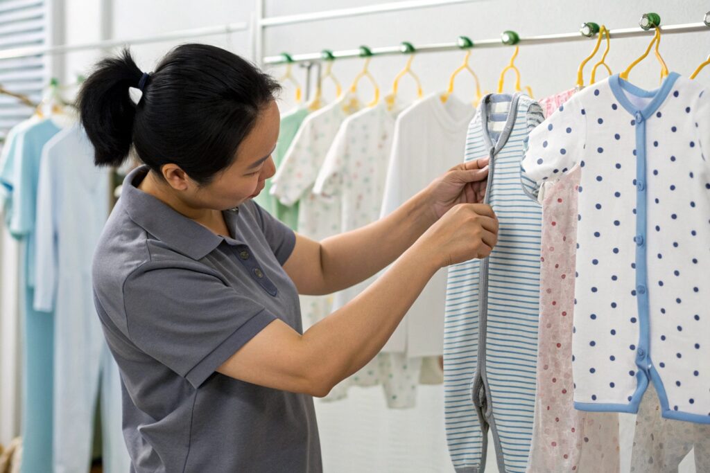 Quality control inspector checking babywear