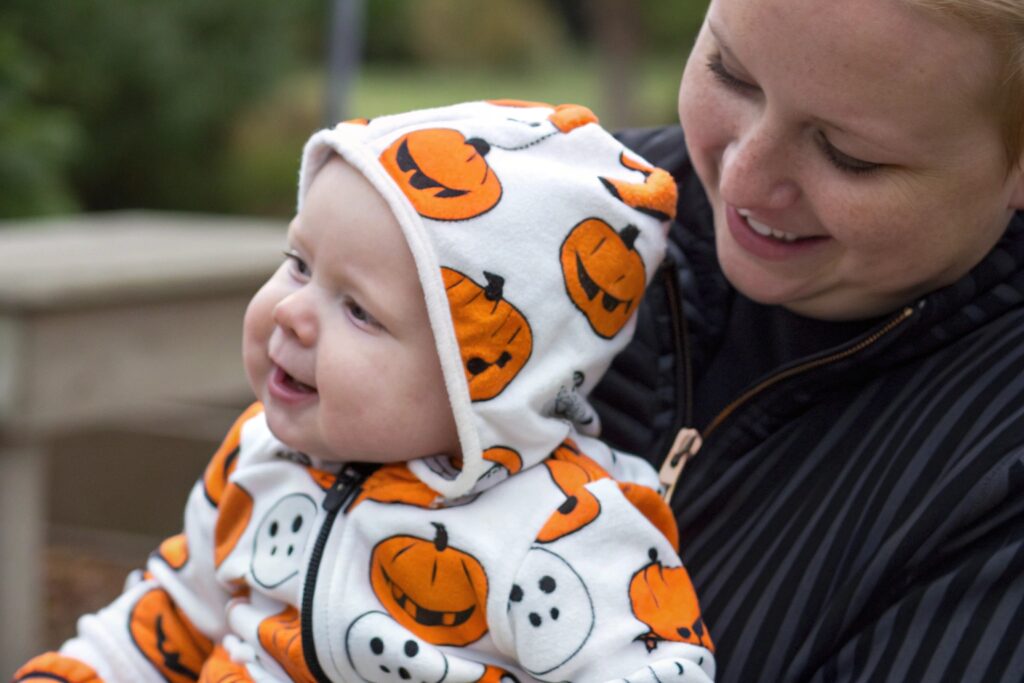 Baby wearing a custom design Halloween outfit