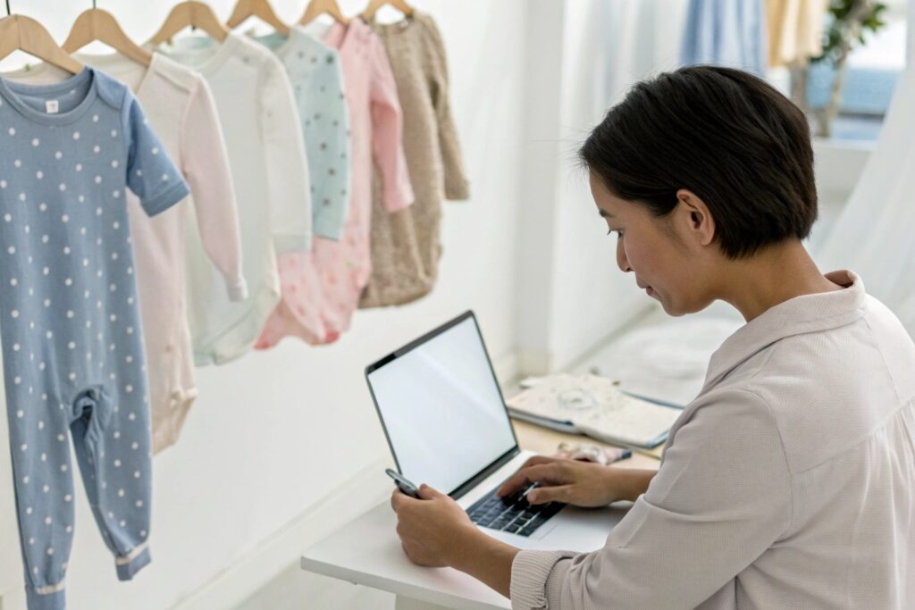 Business owner browsing babywear designs