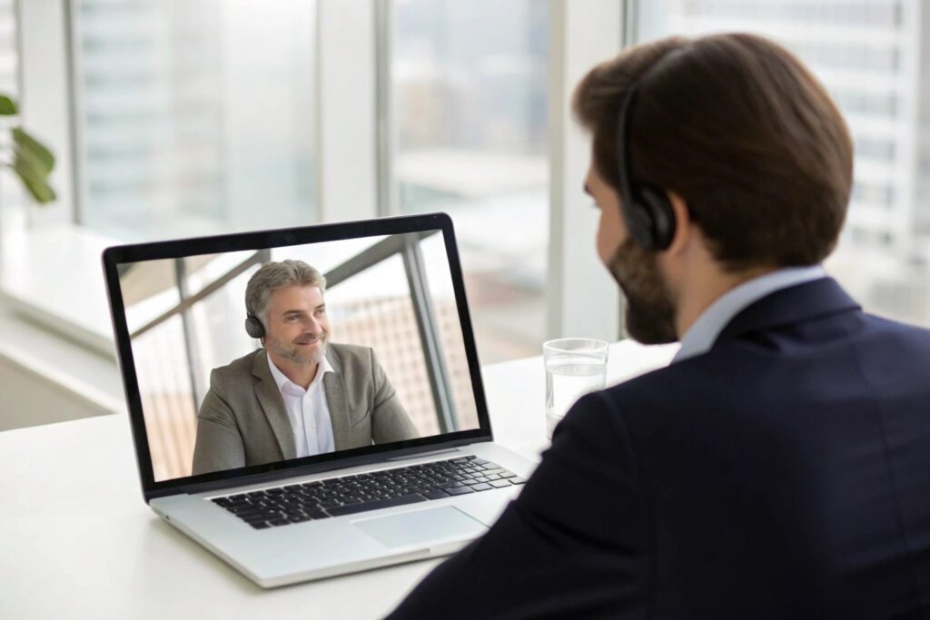 Business owner engaging in a video conference