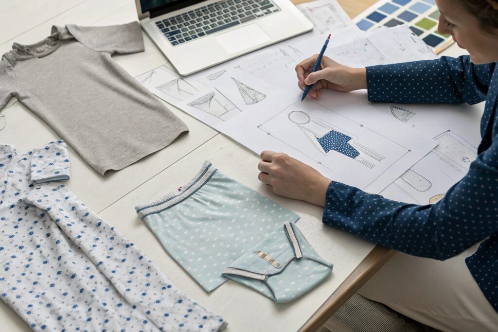 Business owner preparing a design for babywear
