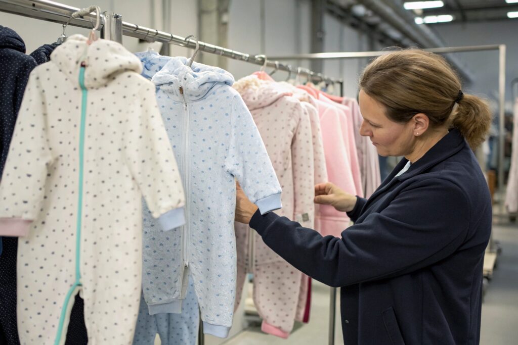 Business owner checking factory samples