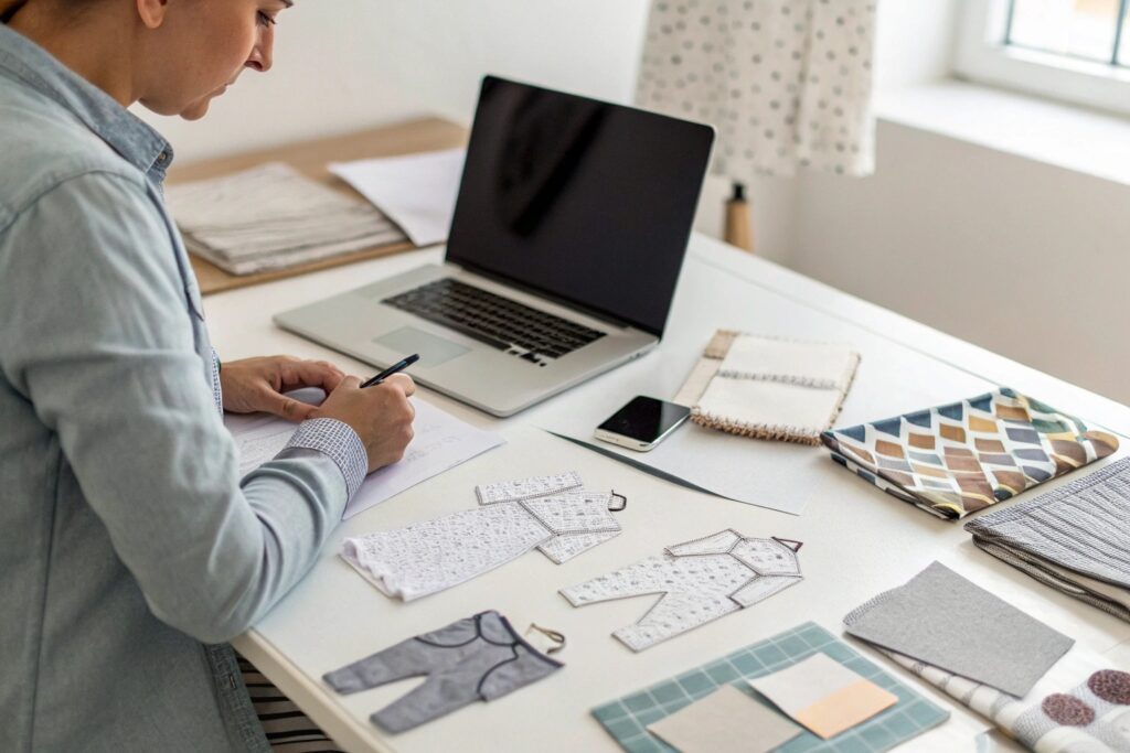 Business owner designing baby clothes