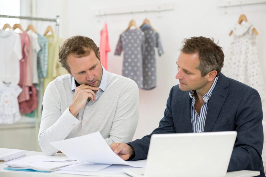 Business owner reviewing designs with colleague