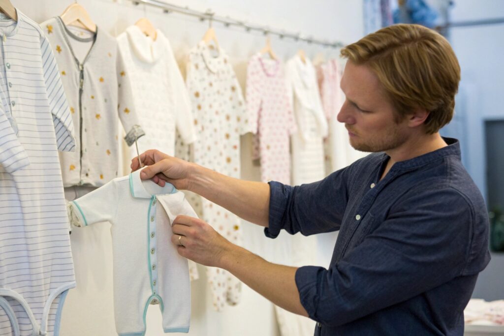 A designer revising a baby onesie design from a collection