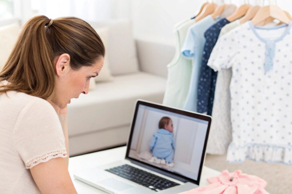 Mom viewing baby clothing online