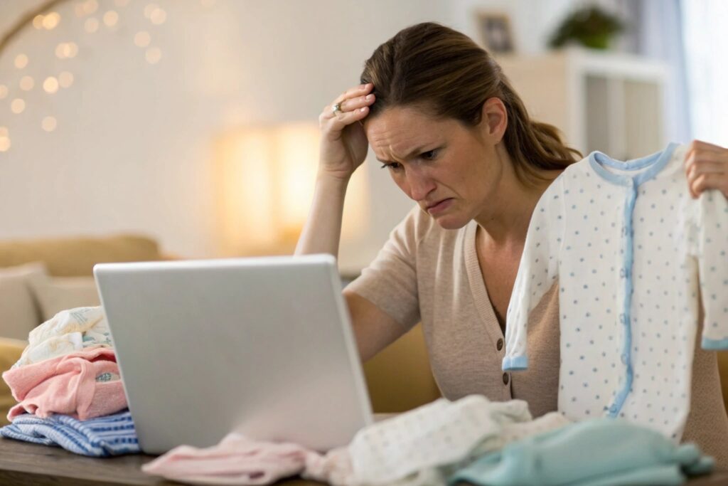 Mom looking at baby clothes online