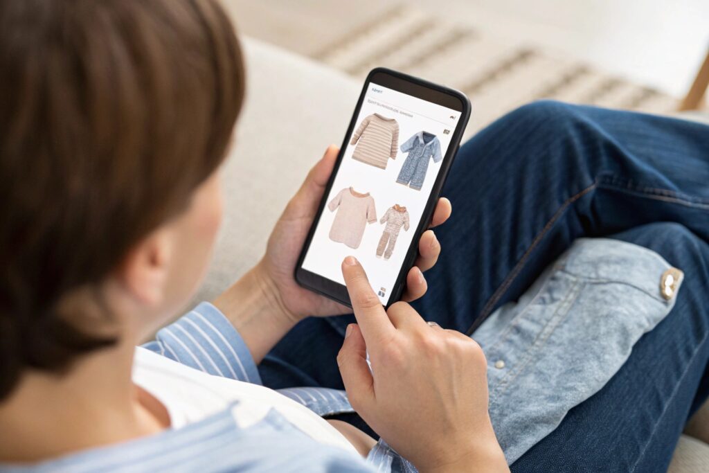 Parent browsing baby clothes online