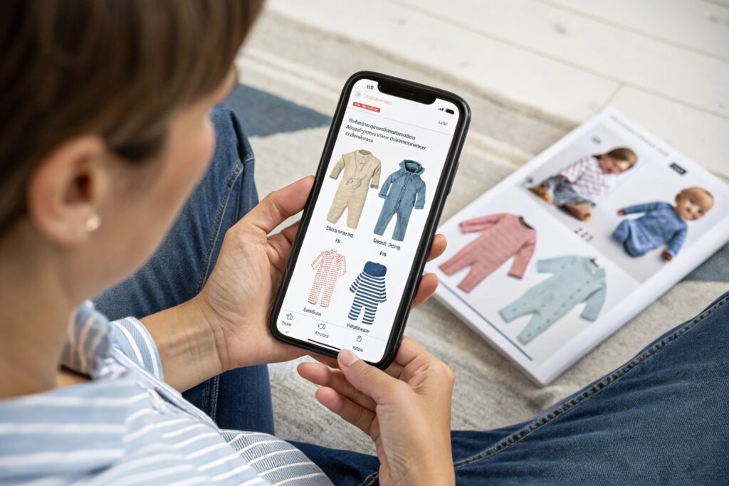 Parent browsing babywear online